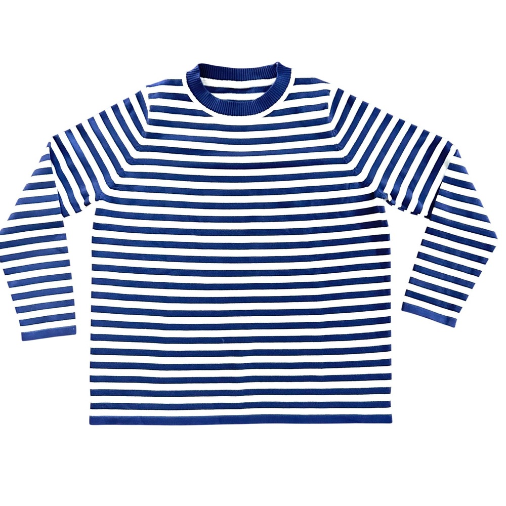 NEW Edward Frazier Olivia's Elegant Long Sleeve Striped Sweater Blue White